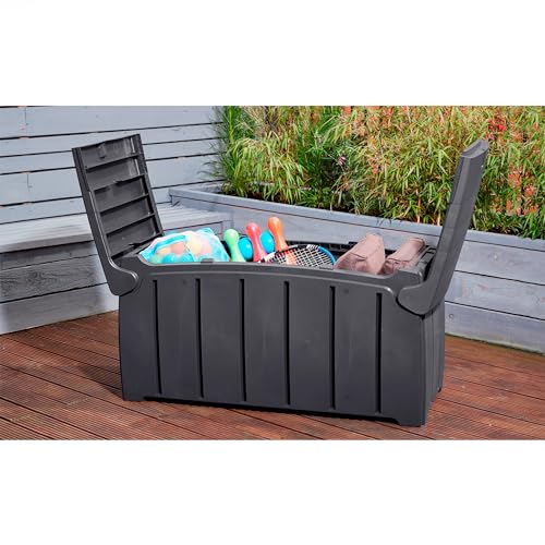 Ward Strata Outdoor Storage Bin, Hinged Lid, Black, 85 Gal