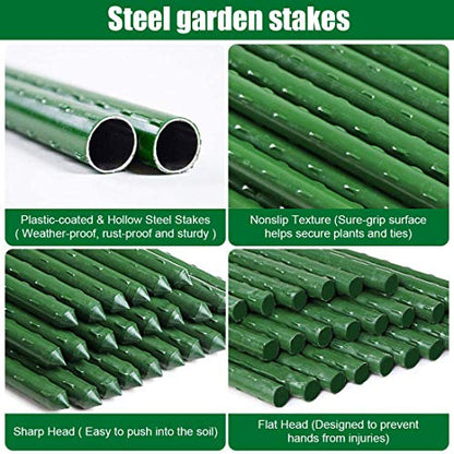 Mininfa Steel Plant Stakes 4.75 Feet, Plastic Coated Metal Garden Stakes Supports Climbing for Tomatoes, Trees, Beans, 25 Pack - size: 4.75 Feet 25 Pack