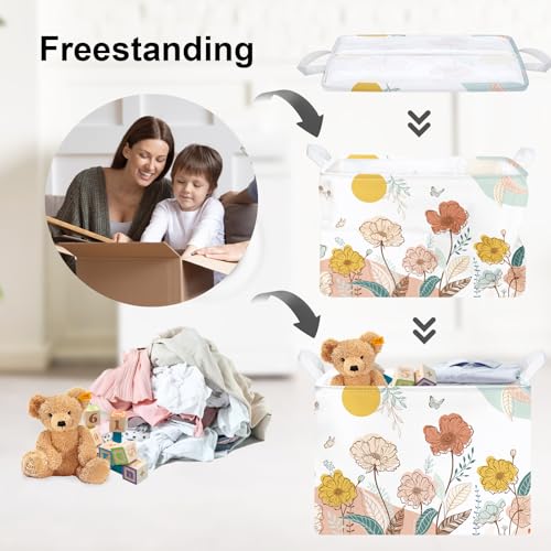 Clastyle 36L Boho Flower Leaf Girls Storage Basket Spring Garden Butterfly Clothes Toy Nursery Bin Collapsible Rectangle Book Shelf Basket for Kids Room