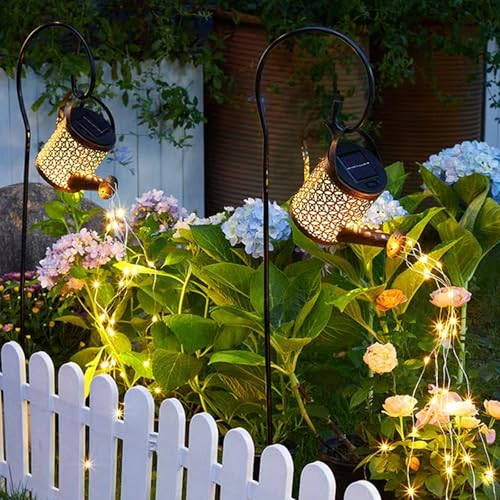 Neioaas Solar Watering Can Lights, Solar Lantern String Light with Bracket - color: Copper coin flower