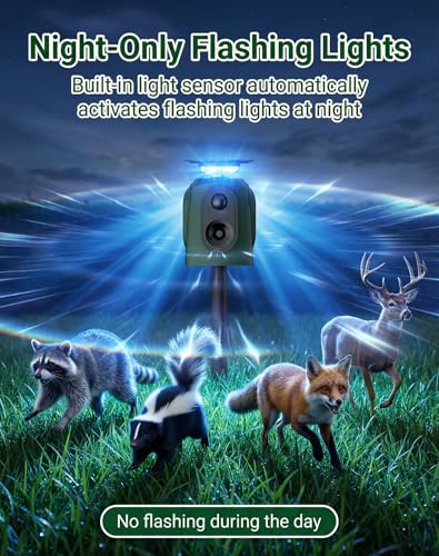 2 Pack 360° Solar Ultrasonic Animal Repeller Outdoor, Deer Repellent Devices with Motion Sensor & Flashing Lights, Waterproof Cat Repellent Outdoor for Yard, Repel Raccoon, Coyote, Skunk & More