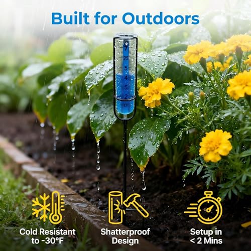 Rain Gauge Outdoor Plastic Garden: Blue Scale Easy Read