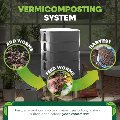 FCMP Outdoor - The Essential Living Composter, 4-Tray Worm Vermicomposter Bin, Grey - color: Gray