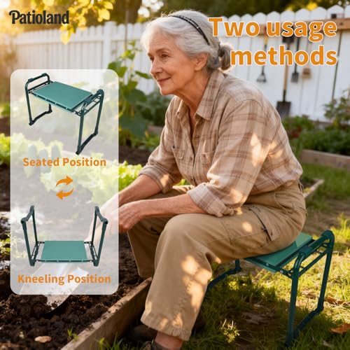 Garden Kneeler and Seat, Gardening Workseat with 2 Tool Bags - color: Green-modle B