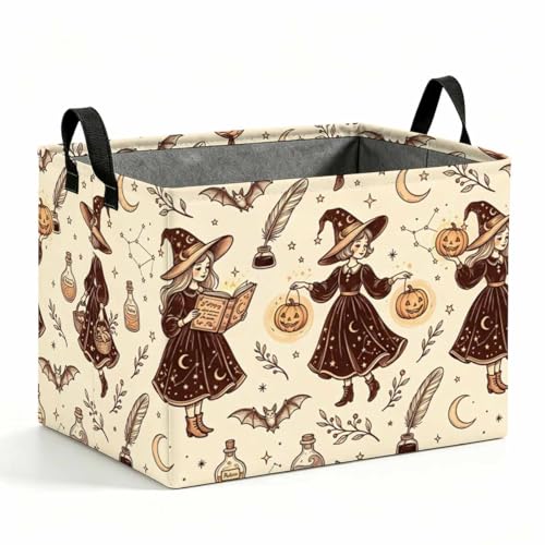 Halloween Witch Storage Basket with Handles, Vintage Witch Laundry Hamper 56L Large Collapsible Organizer, Laundry Basket for Bathroom/Laundry/Bedroom - color: Halloween Witch