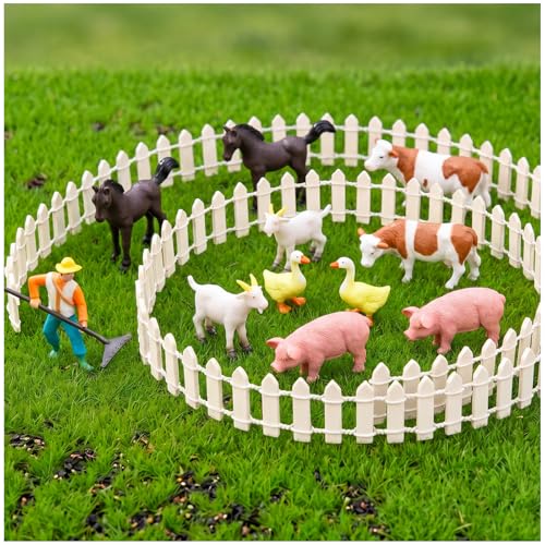 12PCS Mini Farm Animal Figurines with Fence for Fairy Garden,Cake Topper - color: Farm