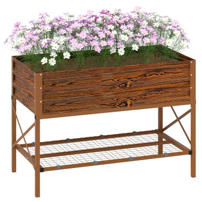 Outsunny Raised Garden Bed with Galvanized Steel Frame, Dark Brown - color: Dark Brown