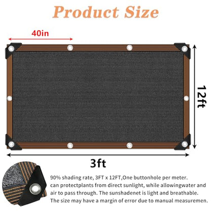 Shade Cloth- 90% Sunblock Net for Garden Patio,Shade Sails -for Plants Outdoor Pergola Lawn Sun Protection Covers for Chicken Coop, 3x12 FT - size: 3'x12'