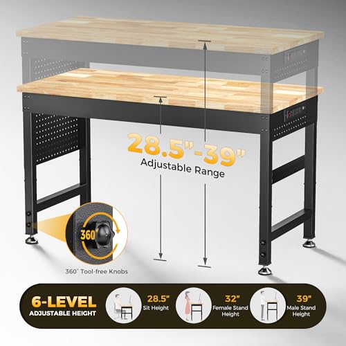 CAMMOO 48" Adjustable Workbench, 2000LBS Max Load, Pegboard & Power Strip - size: 48*24 Inch