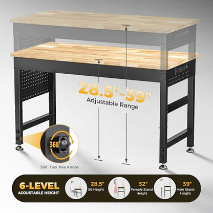 CAMMOO 48" Adjustable Workbench, 2000LBS Max Load, Pegboard & Power Strip - size: 48*24 Inch