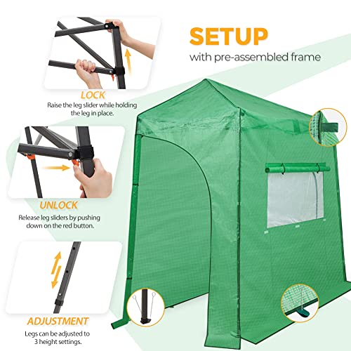 EAGLE PEAK 9x4 Easy Setup Pop Up Greenhouse, Lean-to Design, Clear/Green - color: Clear/Green, size: 9x4