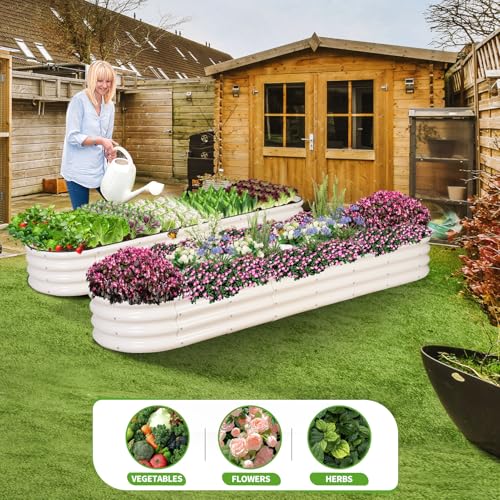 Galvanized Raised Garden Bed Outdoor- 8x2x1FT Planter Box, White - color: White, size: 8x2x1ft