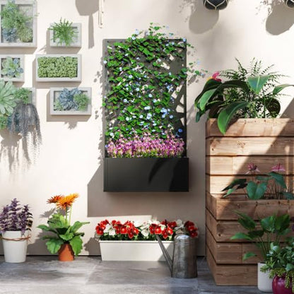 Outsunny Metal Raised Garden Bed with Trellis, Irregular Line Cut-Outs - style: Irregular Line Cut-Outs