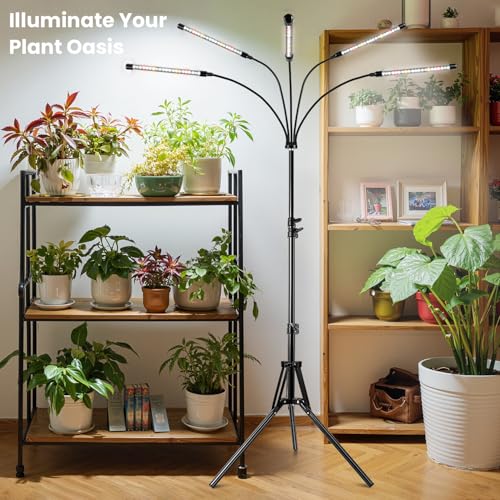 Garpsen Plant Light, 2Pack Full Spectrum, 5 Head with Tripod Stand - size: 5 Arms with Stand(2Pack)