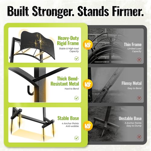 Garden Hose Holder & Water Hose Reel, Heavy Duty Freestanding Rack with 4 Spikes
