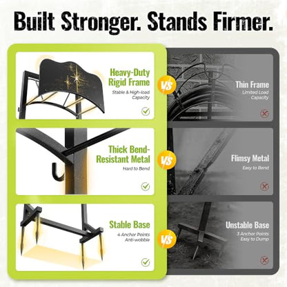 Garden Hose Holder & Water Hose Reel, Heavy Duty Freestanding Rack with 4 Spikes