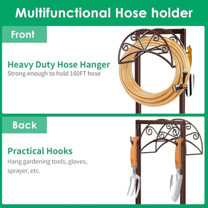 TomCare Garden Hose Holder, Heavy Duty Stand for 160FT Hose with 4 Spikes - color: Bronze, size: 15.2″ W