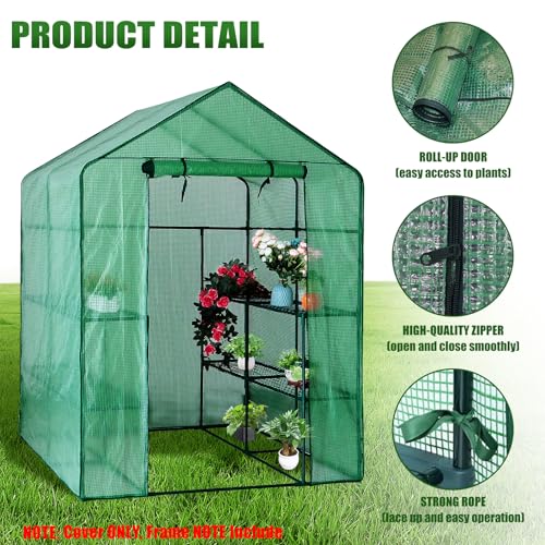 Walk-in Greenhouse Replacement Cover 56×56×76inch (Frame Not Included) - color: Green-56" x 56" x 76"(PE)