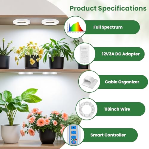 Kullsinss 3.5" Grow Lights for Indoor Plants, 36W Full Spectrum Plant Light - size: 6-Head/White