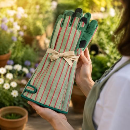Thornproof Rose&Cactus Gardening Gloves,Gauntlet Garden Glove,Gifts - color: Green Stripe, size: Medium
