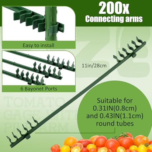 200 Pcs Adjustable Plant Stake Arm for Tomato Cage 11" Stake Connector