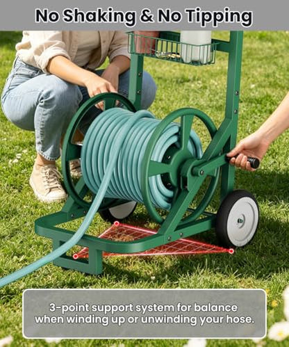 Artigarden Garden Hose Reel Cart with Wheels, Holds 125 ft 5/8" Hose, Green
