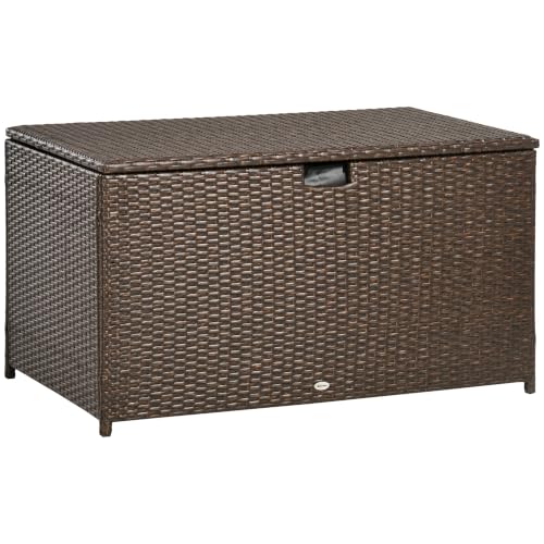 Outsunny 113 Gallon Deck Box Rattan Outdoor Storage Box Brown