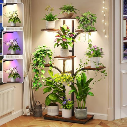 Plant Stand Indoor with Grow Light,Tree-Shaped 7-Tier Corner Plant Shelf