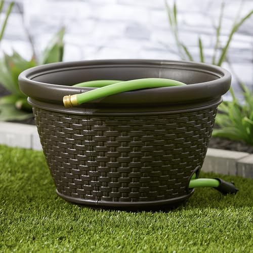 Suncast 3 Pack Decorative Wicker Garden Hose Holder Pot with 4 Drain Holes for 100 Foot Hoses, Java