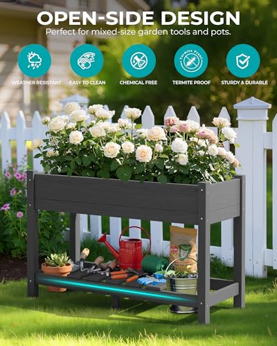 SERWALL Raised Garden Bed with Legs-Gray - color: Gray, size: 1 pack