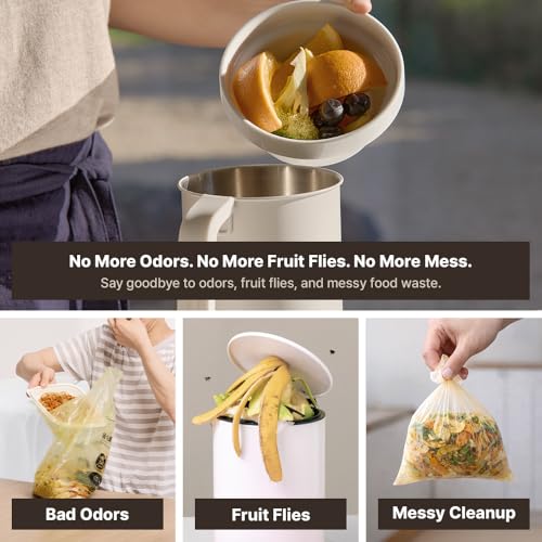 DAROOM Kitchen Compost Bin for Countertop, 1.6L Stainless Steel Food Waste Bin with Lid, Odor Blocking Kitchen Scrap Container
