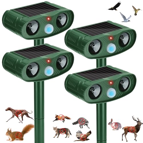 2026 Upgraded Ultrasonic Animal Repellent Outdoor: Waterproof Solar Animal Repeller,Effective Cat Deterrent and Deer Repellent for Yard,Garden,Squirrel,Goose & Dog Deterrent (4 Pack)