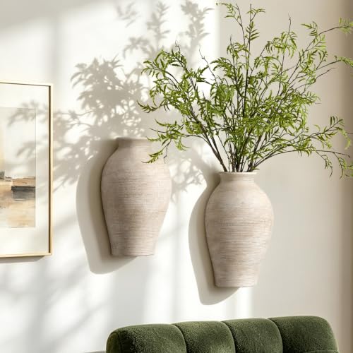 Vanselia 2 Pack Ceramic Wall Vase Home Decor Hanging Planter (11.8" Retro) - color: 2 Pack Retro-11.8"