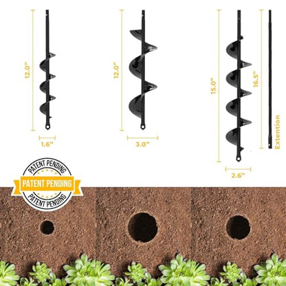 Auger Drill Bit for Planting 3 Pack with Extension - 3/8'' Hex Drive Drill - size: 2" x 32" (3 Bits)