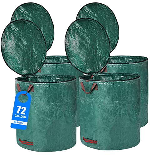 4 Pack 72 Gallons Reusable Yard Waste Bags with Lid Lawn Leaf Bags - style: 4pcs 72 gallons bags with lid