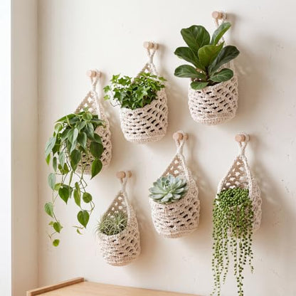 6 Pk Macrame Plant Hanger,5 x 9 Inch,White - color: White, size: 5 x 9 Inch