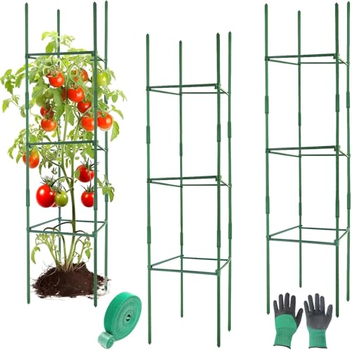 3 Pack 12" Up to 48" Adjustable Square Tomato Cage, Trellis Plant Support - size: 12" x 48"