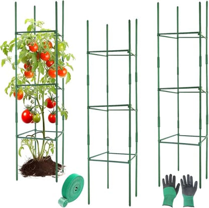 3 Pack 12" Up to 48" Adjustable Square Tomato Cage, Trellis Plant Support - size: 12" x 48"