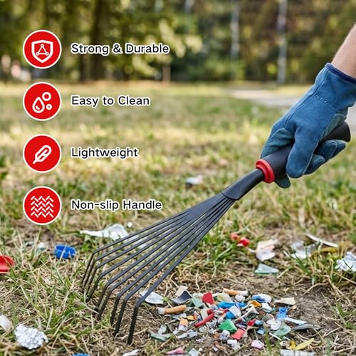 Small Leaf Rake Gardening,Mini Hand Rake Clean Flower Beds Fallen Leaves - color: Black