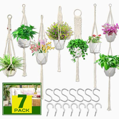 IGaiety Macrame Plant Hangers 7 Pack for Indoor Outdoor Boho Home Decor - size: 7 Pack