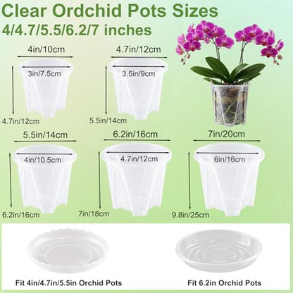 Orchid Pot 6 Pack 4.7 Inch Clear Nursery Pots for Plants with Drainage Hole - size: 4.7 Inch
