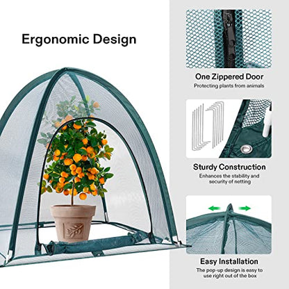 VIVOSUN Garden Netting Cover, 36 x 36 x 39 Inch Pop-up Guard Cover with Zip Entry for Plants, Vegetables, Fruits, Outdoor Run and Enclosure for Small Animals, 2-Pack, Green - size: 36x36x39 inch