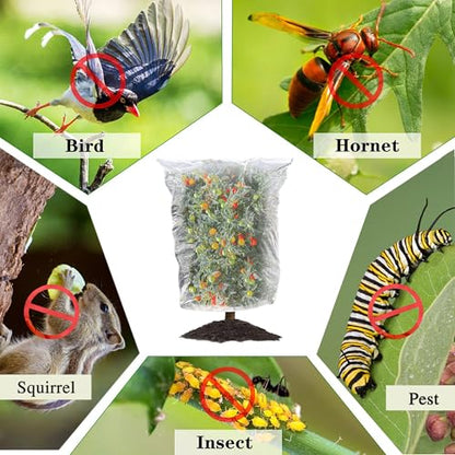 Drawstring Blueberry Netting for Bushes (4 Pack 3.28×2.62FT) - Easy Install Reusable Garden Netting, Protective Mesh for Fruit Trees & Tomato Plants, Blocks Birds, Squirrels & Insects - size: 3.28×2.62FT