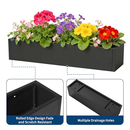 Garvee Metal Planter Box 2 Pack, 36" Window Planter Hanging Flower Pot