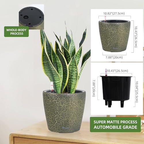 Dexceder 11x10 Self Watering Planter (Black Gold Crackle) - color: Black Gold, size: 11x10