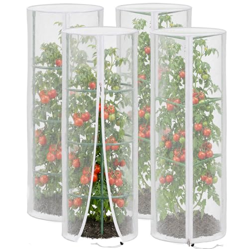 4 Pcs 57"X15.7" Round Tomato Netting with Zipper, Insect Bird Cover - size: Round-4PCS