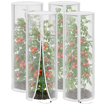 4 Pcs 57"X15.7" Round Tomato Netting with Zipper, Insect Bird Cover - size: Round-4PCS