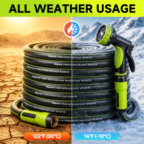 Garden Hose 25ft, Non-Expandable Heavy Duty Water Hose with 10 Function Sprayer, Flexible, Leakproof, Kink Resistant & Hybrid Hose for Yard, Outdoor, 600 PSI - size: 25ft