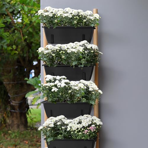 4 Pack Window Boxes Planters Railing Planter Box with Adjustable Brackets - color: Black+black Brackets