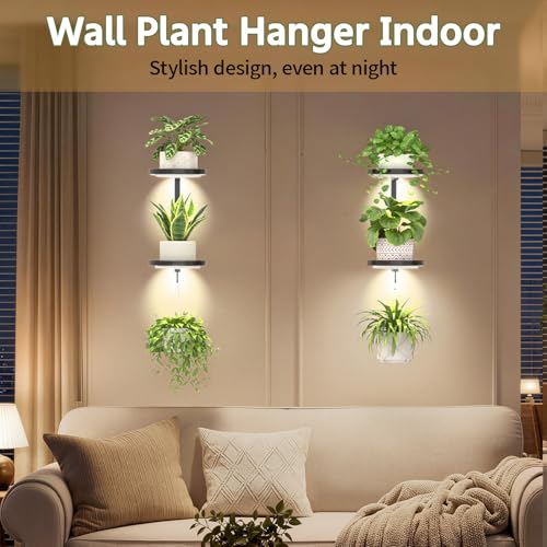 LASZOLA Plant Hanger Holder Shelf Wall Indoor with Lights, 2 Pcs Black - color: Dark Grey, size: 2